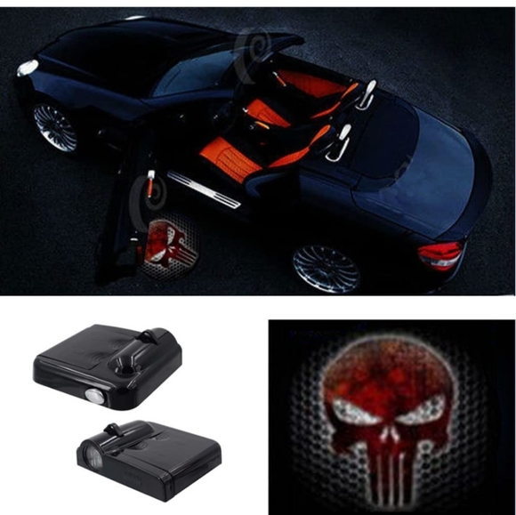 2 WIRELESS UNIVERSAL Punisher Skull Car Door Courtesy Projector Lights - Picture 2 of 2